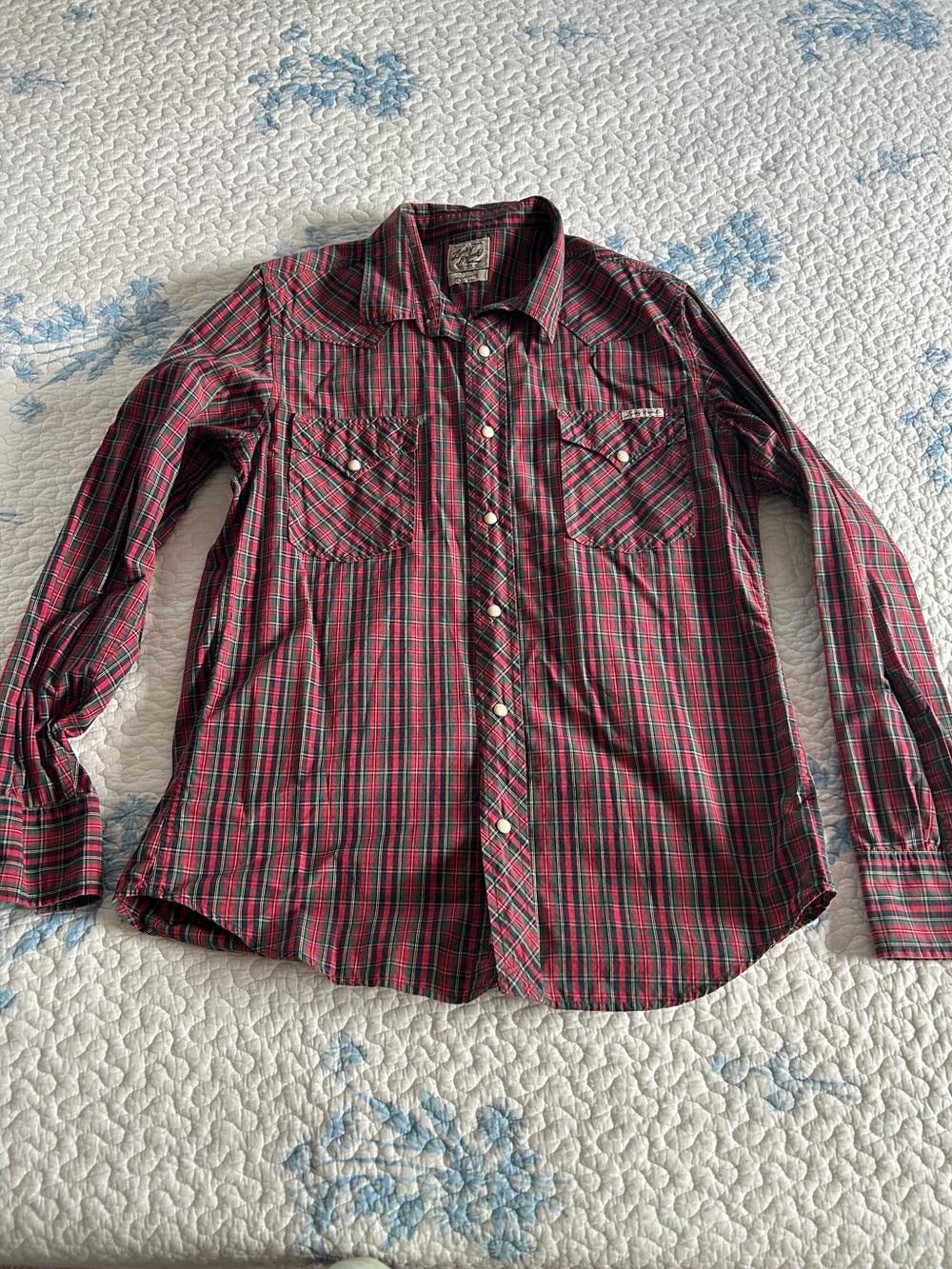 Lucky Brand Red Striped Plaid Button-Down Shirt